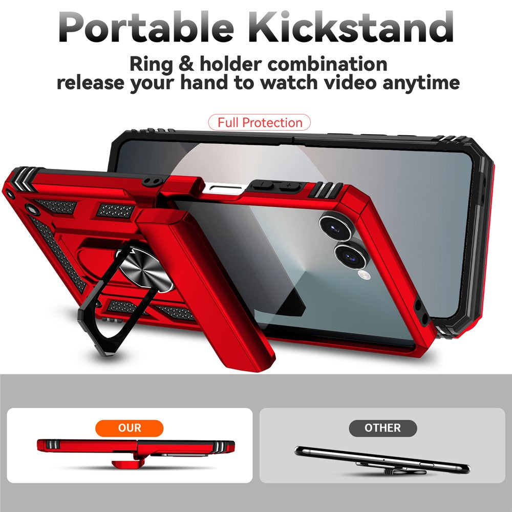 For Samsung Galaxy Z Flip7 5G Case with Wrist Strap / Kickstand Hinge Protection PC + TPU Phone Cover - Red