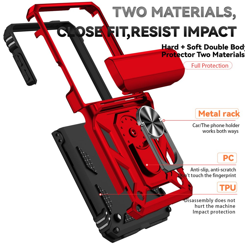 For Samsung Galaxy Z Flip7 5G Case with Wrist Strap / Kickstand Hinge Protection PC + TPU Phone Cover - Red