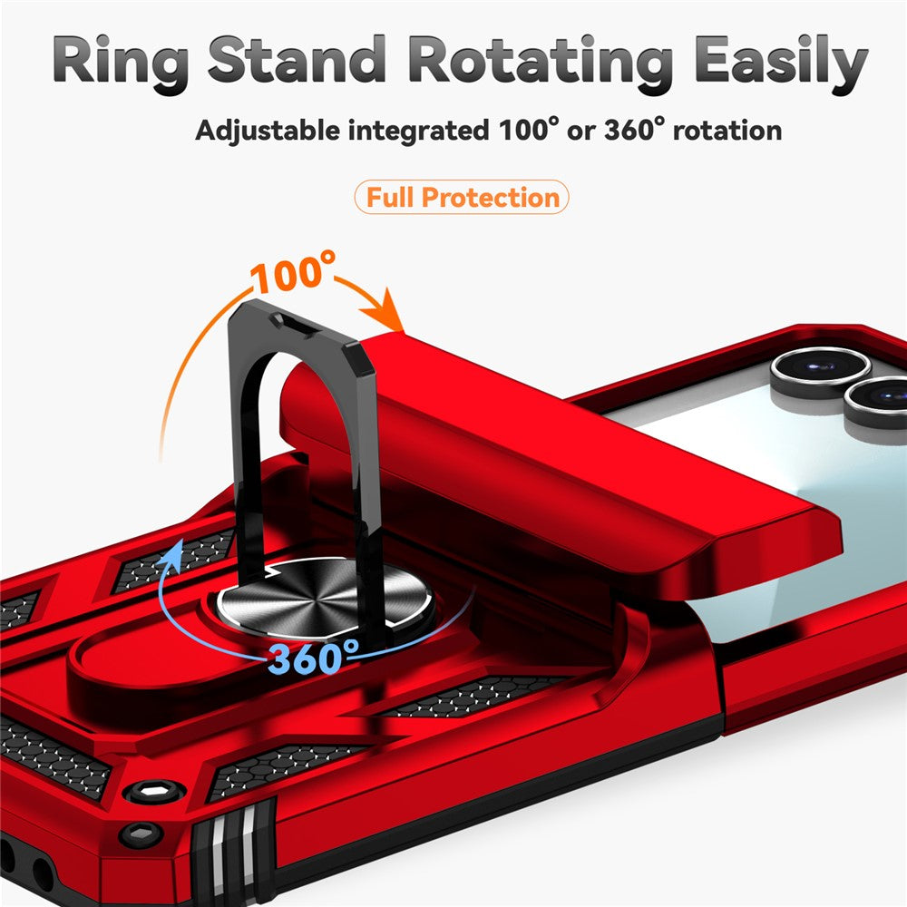 For Samsung Galaxy Z Flip7 5G Case with Wrist Strap / Kickstand Hinge Protection PC + TPU Phone Cover - Red