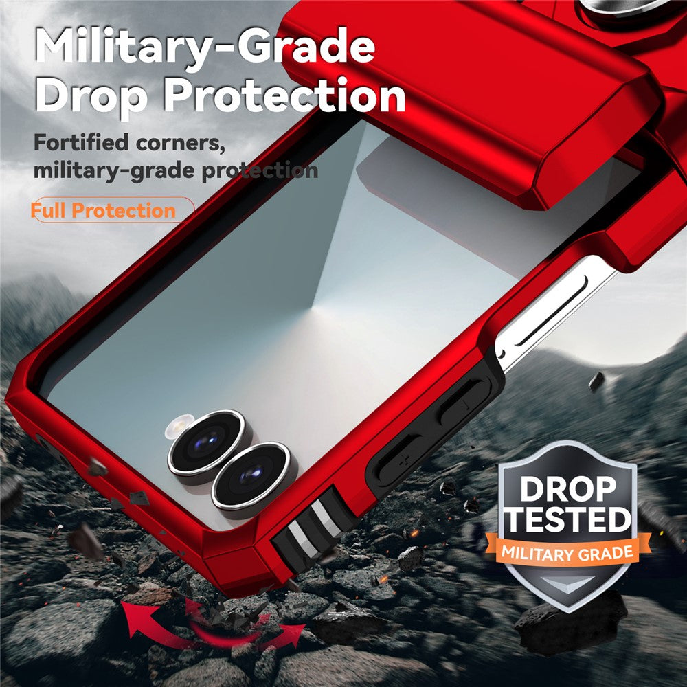 For Samsung Galaxy Z Flip7 5G Case with Wrist Strap / Kickstand Hinge Protection PC + TPU Phone Cover - Red