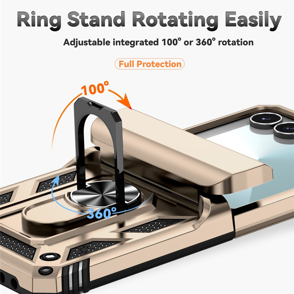 For Samsung Galaxy Z Flip7 5G Case with Wrist Strap / Kickstand Hinge Protection PC + TPU Phone Cover - Gold