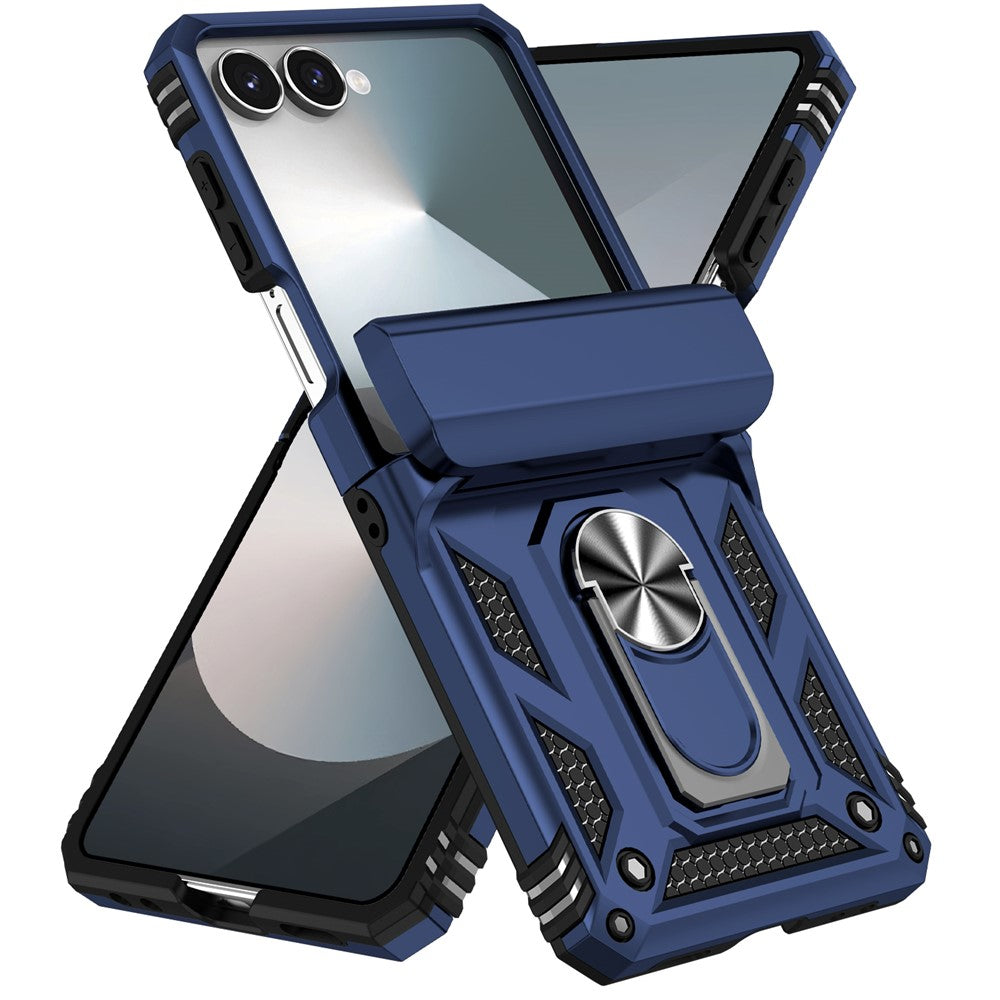 For Samsung Galaxy Z Flip7 5G Case with Wrist Strap / Kickstand Hinge Protection PC + TPU Phone Cover - Blue