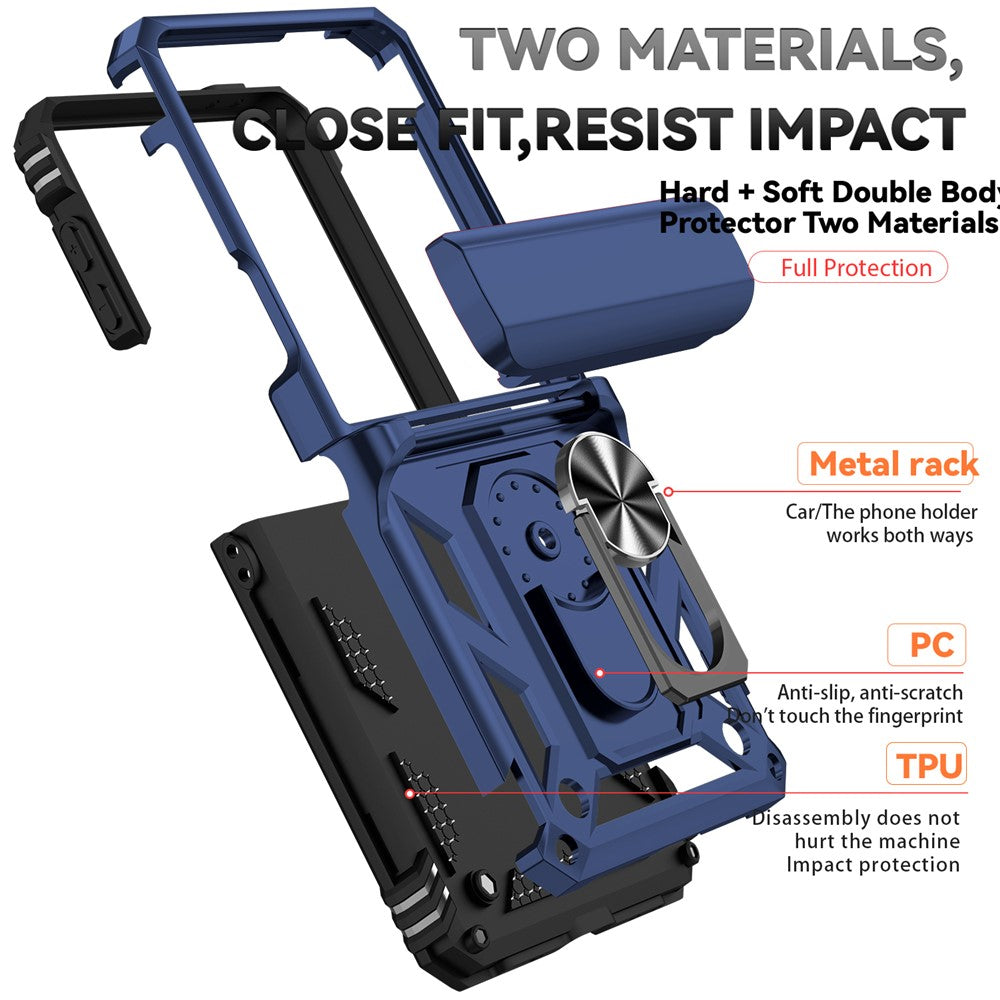 For Samsung Galaxy Z Flip7 5G Case with Wrist Strap / Kickstand Hinge Protection PC + TPU Phone Cover - Blue