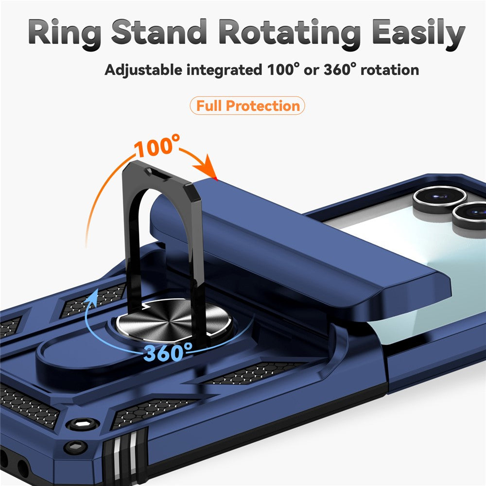 For Samsung Galaxy Z Flip7 5G Case with Wrist Strap / Kickstand Hinge Protection PC + TPU Phone Cover - Blue