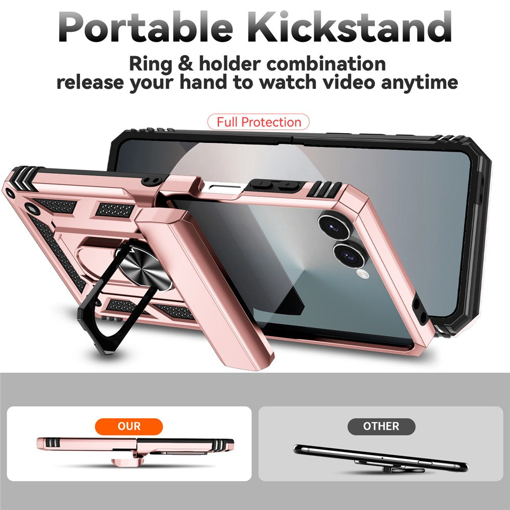 For Samsung Galaxy Z Flip7 5G Case with Wrist Strap / Kickstand Hinge Protection PC + TPU Phone Cover - Rose Gold