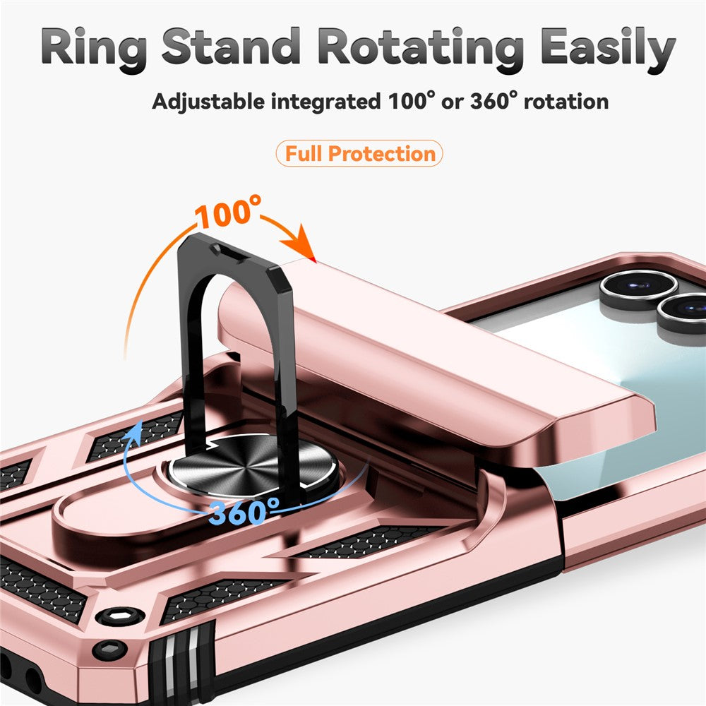 For Samsung Galaxy Z Flip7 5G Case with Wrist Strap / Kickstand Hinge Protection PC + TPU Phone Cover - Rose Gold