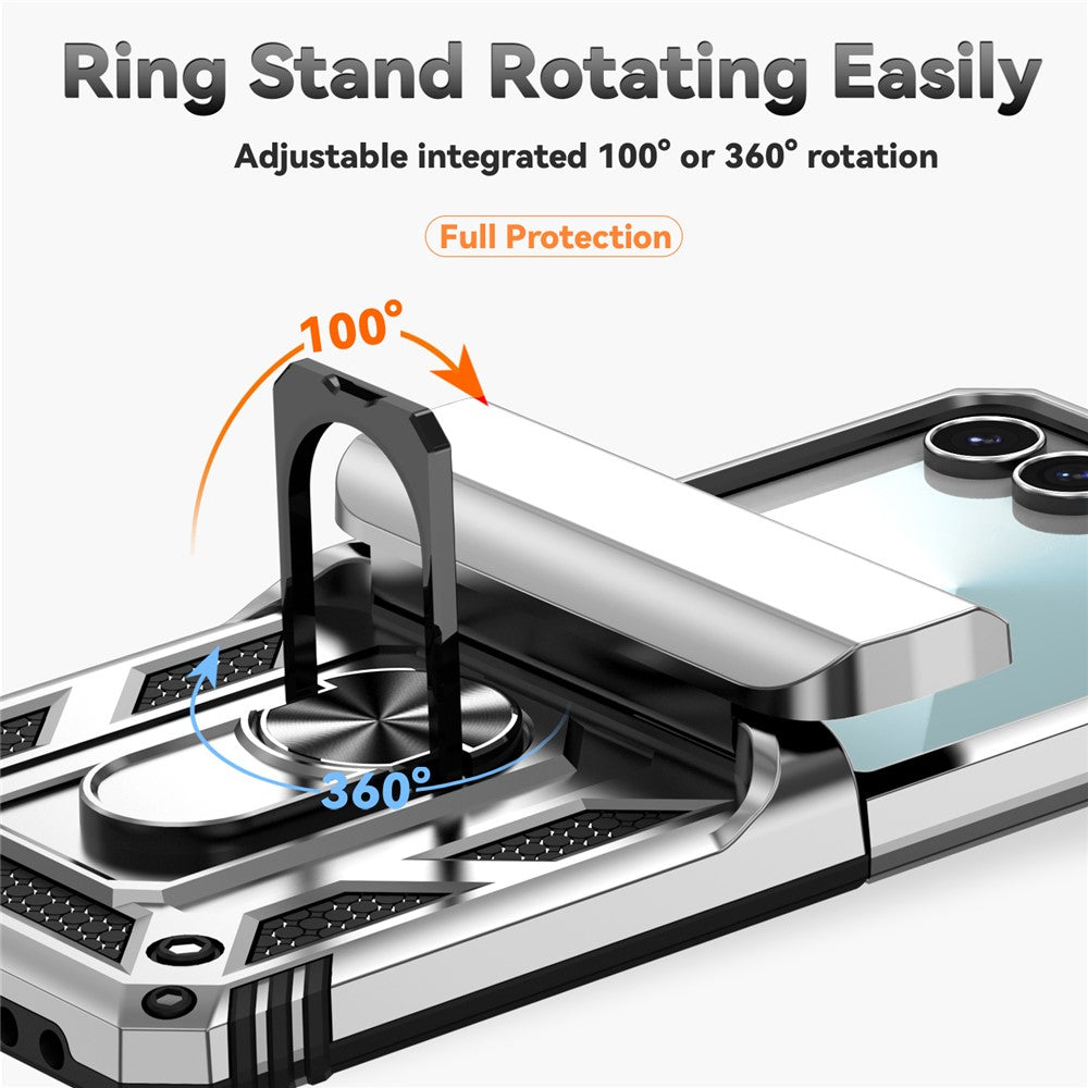 For Samsung Galaxy Z Flip7 5G Case with Wrist Strap / Kickstand Hinge Protection PC + TPU Phone Cover - Silver