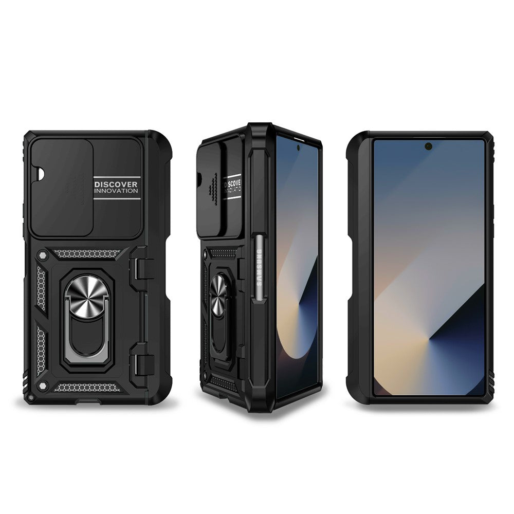 For Samsung Galaxy Z Fold7 5G Case with Wrist Strap / Kickstand Hinge Protection PC + TPU Phone Cover - Black