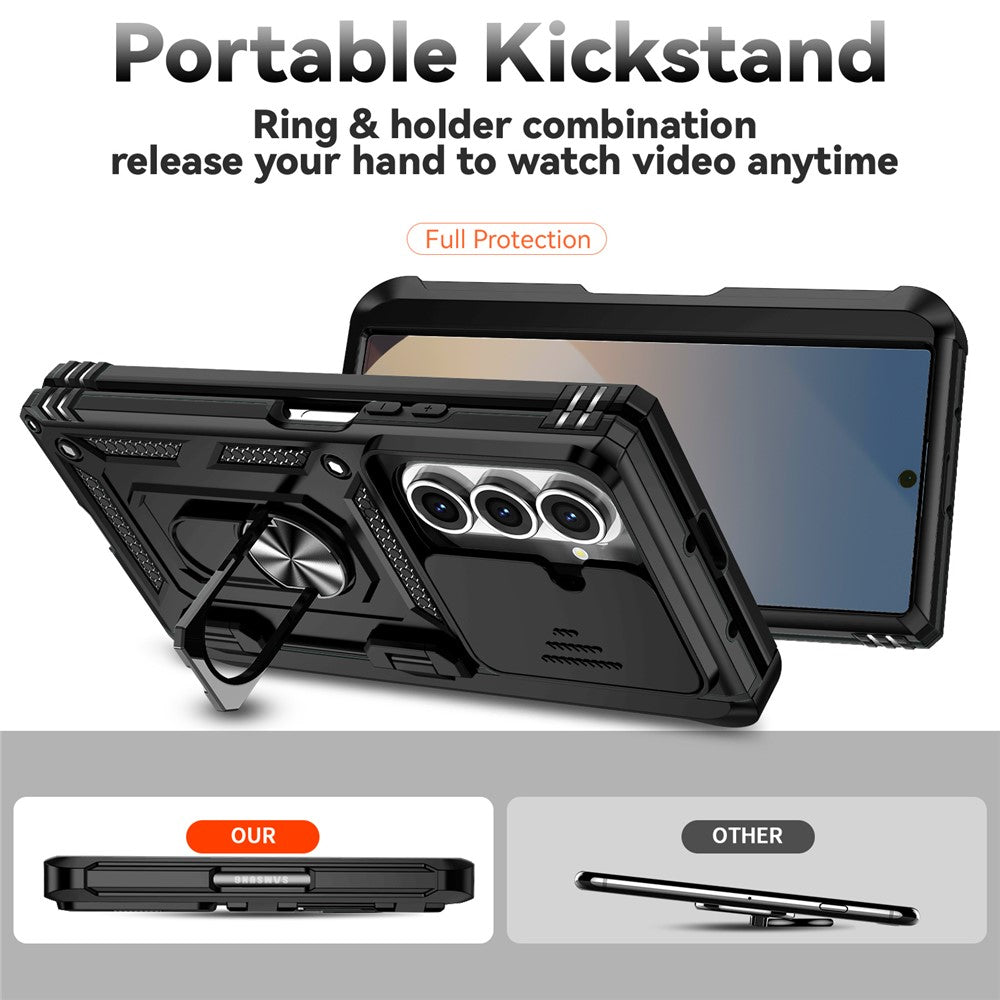 For Samsung Galaxy Z Fold7 5G Case with Wrist Strap / Kickstand Hinge Protection PC + TPU Phone Cover - Black