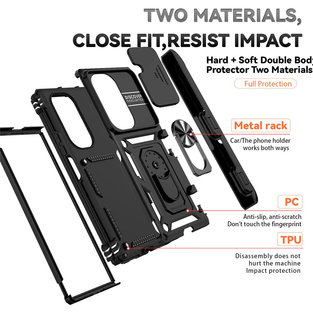 For Samsung Galaxy Z Fold7 5G Case with Wrist Strap / Kickstand Hinge Protection PC + TPU Phone Cover - Black