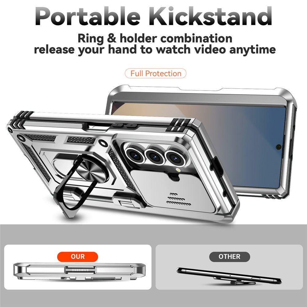 For Samsung Galaxy Z Fold7 5G Case with Wrist Strap / Kickstand Hinge Protection PC + TPU Phone Cover - Silver