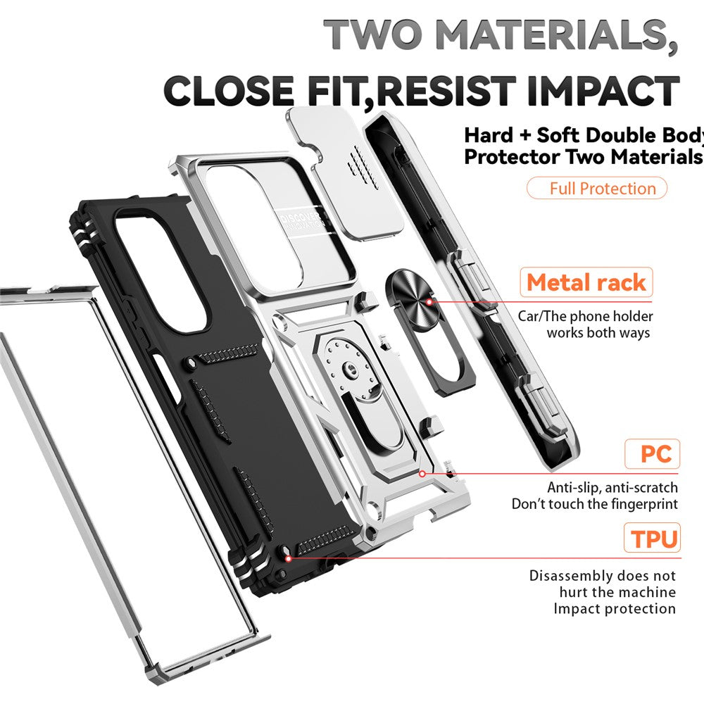 For Samsung Galaxy Z Fold7 5G Case with Wrist Strap / Kickstand Hinge Protection PC + TPU Phone Cover - Silver