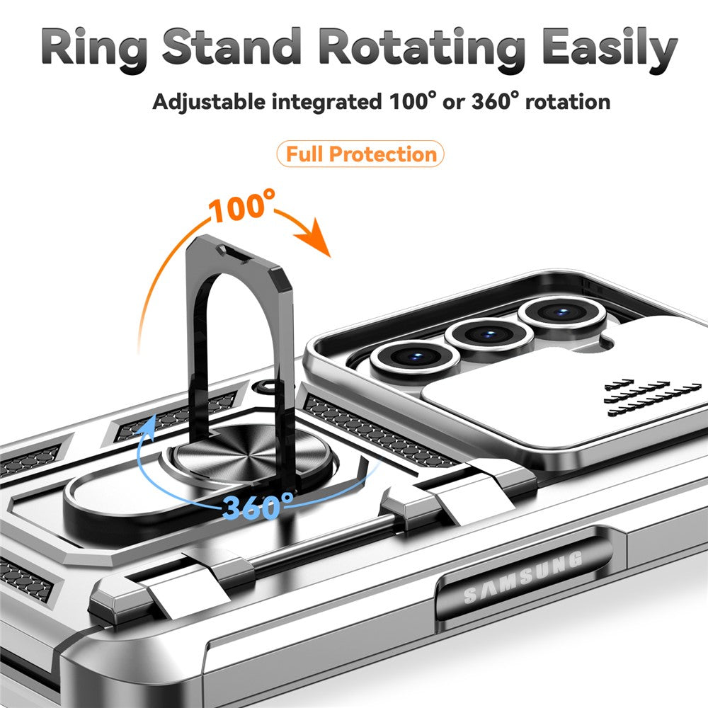 For Samsung Galaxy Z Fold7 5G Case with Wrist Strap / Kickstand Hinge Protection PC + TPU Phone Cover - Silver