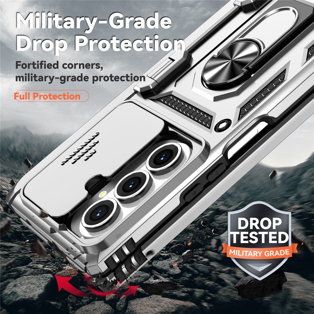 For Samsung Galaxy Z Fold7 5G Case with Wrist Strap / Kickstand Hinge Protection PC + TPU Phone Cover - Silver