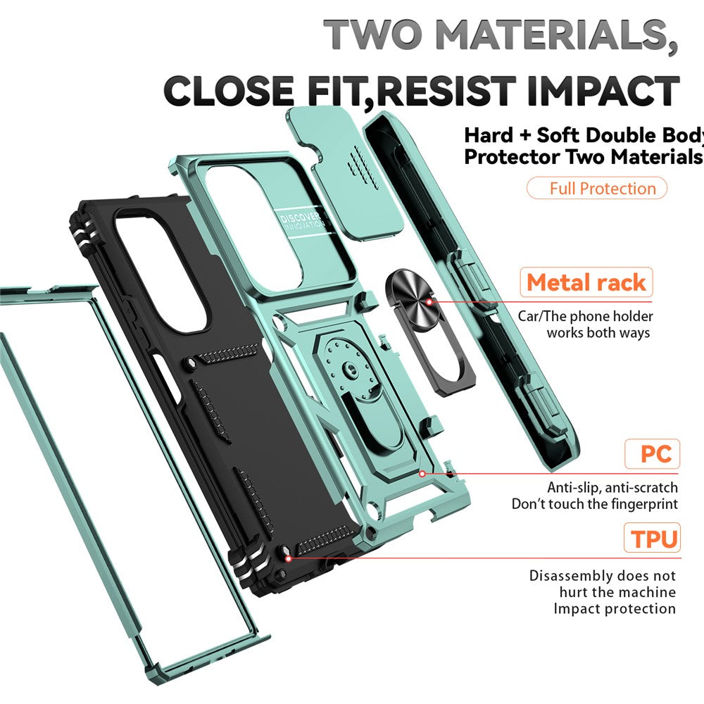 For Samsung Galaxy Z Fold7 5G Case with Wrist Strap / Kickstand Hinge Protection PC + TPU Phone Cover - Blackish Green