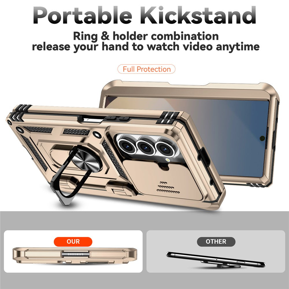 For Samsung Galaxy Z Fold7 5G Case with Wrist Strap / Kickstand Hinge Protection PC + TPU Phone Cover - Gold