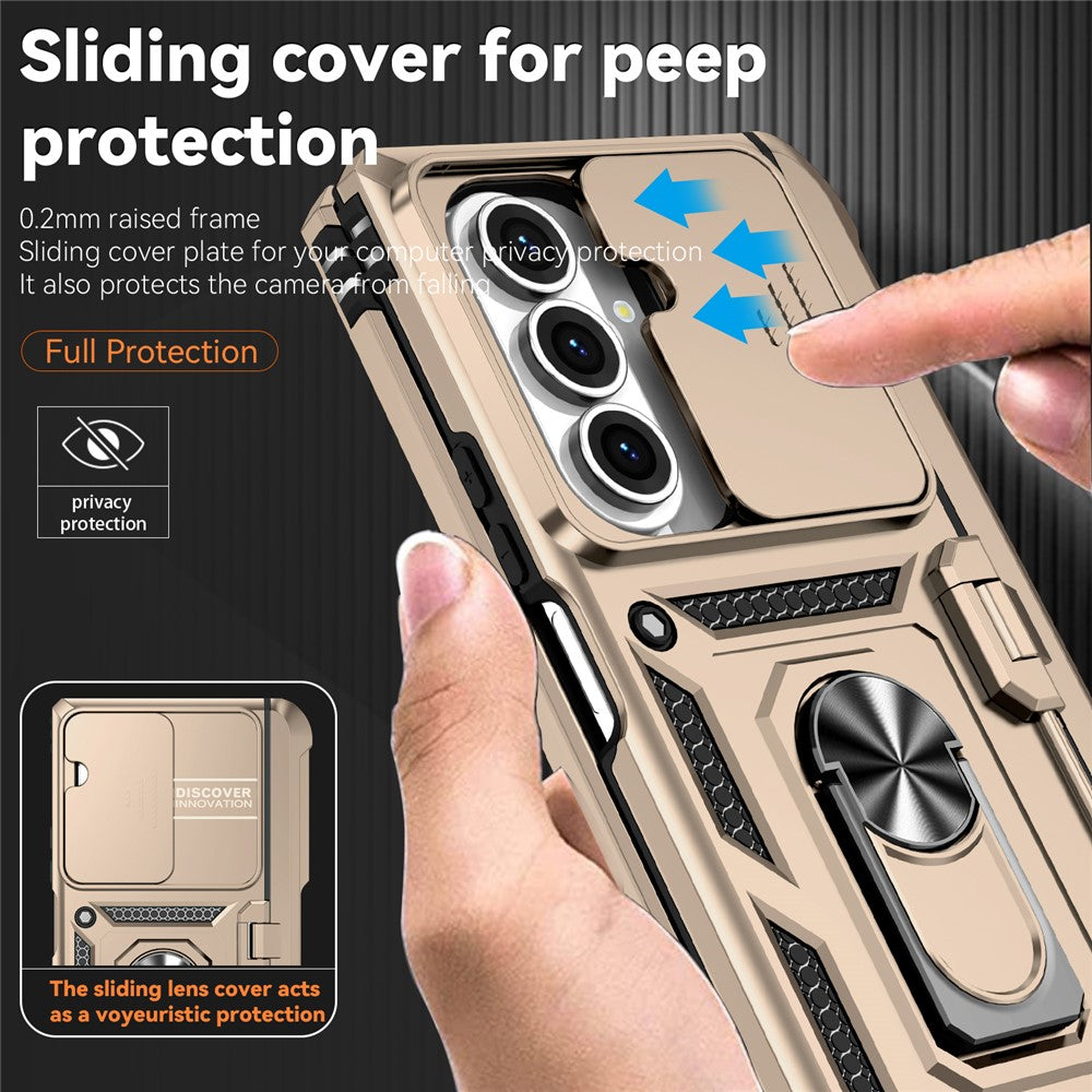 For Samsung Galaxy Z Fold7 5G Case with Wrist Strap / Kickstand Hinge Protection PC + TPU Phone Cover - Gold