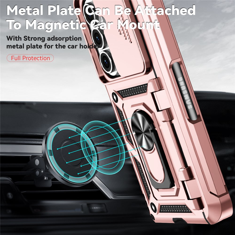 For Samsung Galaxy Z Fold7 5G Case with Wrist Strap / Kickstand Hinge Protection PC + TPU Phone Cover - Rose Gold