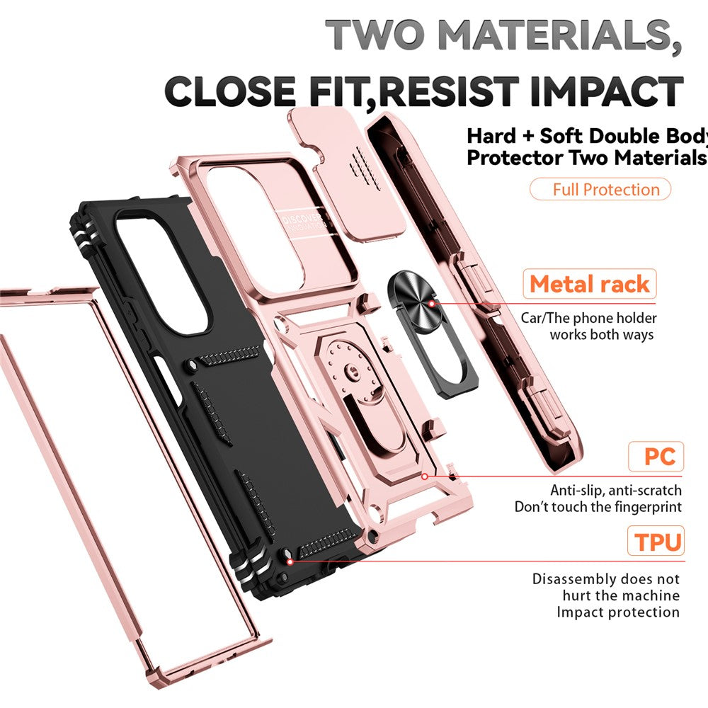 For Samsung Galaxy Z Fold7 5G Case with Wrist Strap / Kickstand Hinge Protection PC + TPU Phone Cover - Rose Gold