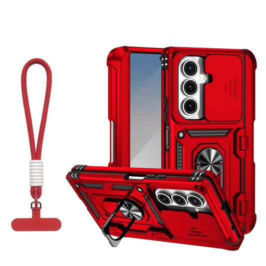 For Samsung Galaxy Z Fold7 5G Case with Wrist Strap / Kickstand Hinge Protection PC + TPU Phone Cover - Red