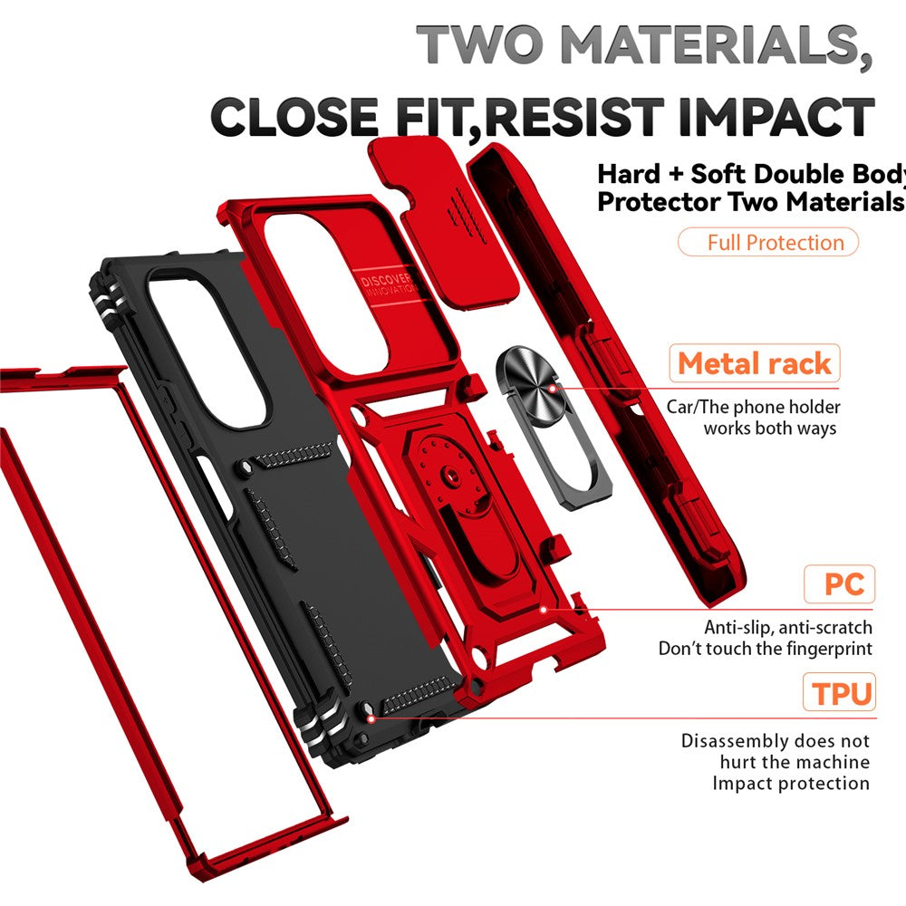 For Samsung Galaxy Z Fold7 5G Case with Wrist Strap / Kickstand Hinge Protection PC + TPU Phone Cover - Red