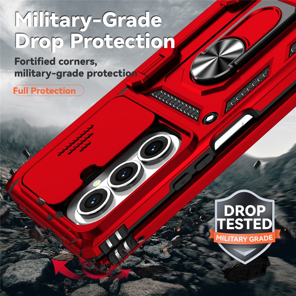 For Samsung Galaxy Z Fold7 5G Case with Wrist Strap / Kickstand Hinge Protection PC + TPU Phone Cover - Red