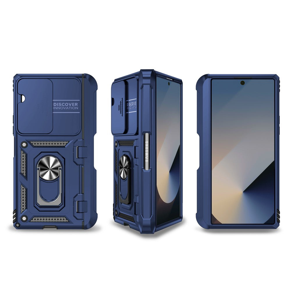 For Samsung Galaxy Z Fold7 5G Case with Wrist Strap / Kickstand Hinge Protection PC + TPU Phone Cover - Blue