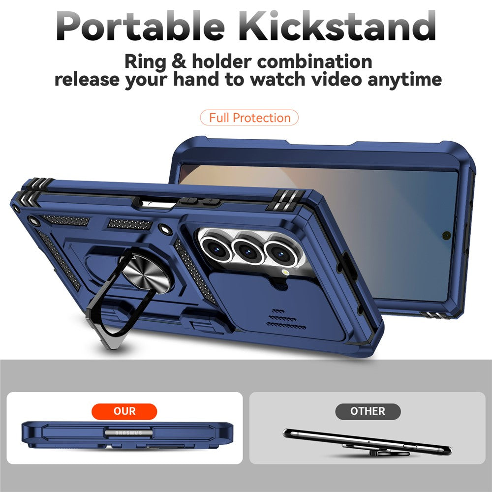 For Samsung Galaxy Z Fold7 5G Case with Wrist Strap / Kickstand Hinge Protection PC + TPU Phone Cover - Blue