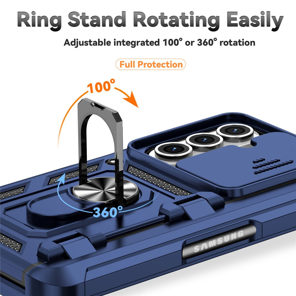 For Samsung Galaxy Z Fold7 5G Case with Wrist Strap / Kickstand Hinge Protection PC + TPU Phone Cover - Blue