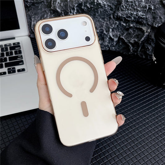 For iPhone 17 Pro Max Crystal Clear Case Compatible with MagSafe Hard PC Phone Cover - Desert Gold