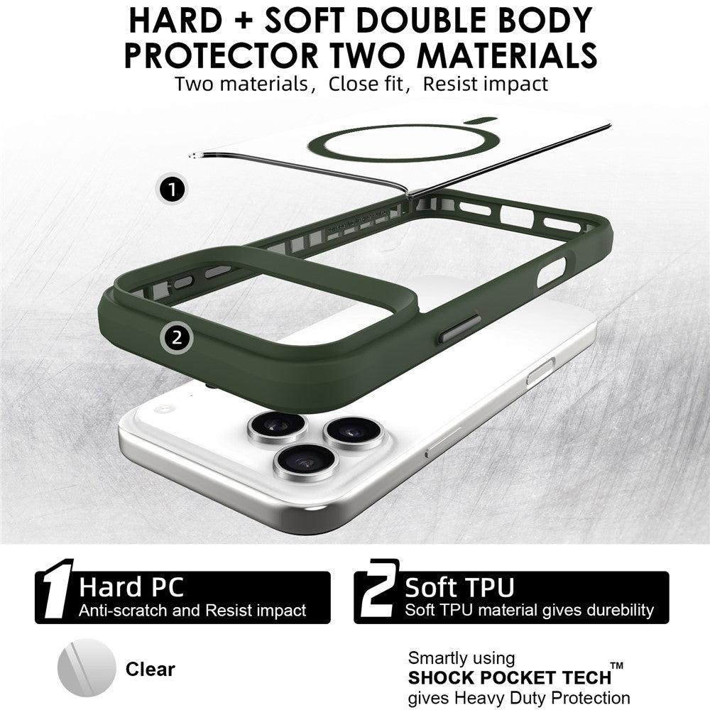 For iPhone 17 Pro Max Case Compatible with MagSafe Hybrid Hard PC Soft TPU Shockproof Phone Cover - Green