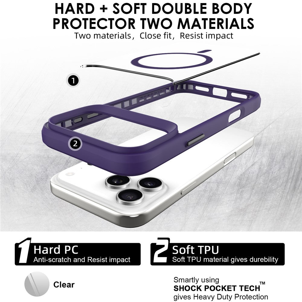 For iPhone 17 Pro Max Case Compatible with MagSafe Hybrid Hard PC Soft TPU Shockproof Phone Cover - Purple