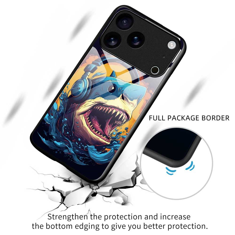 For iPhone 17 Pro Max Case Anti Drop PC TPU Tempered Glass Pattern Printing Phone Back Cover - B0169