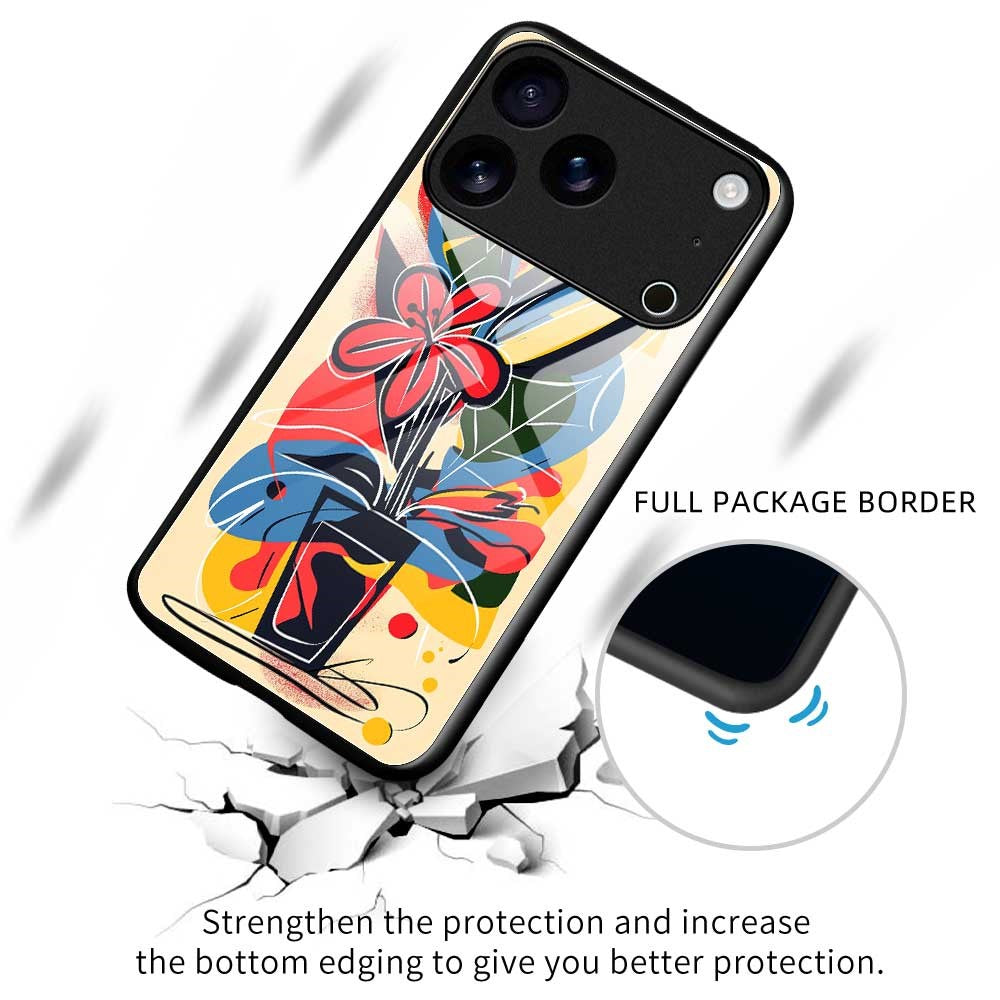 For iPhone 17 Pro Max Case Anti Drop PC TPU Tempered Glass Pattern Printing Phone Back Cover - B0172