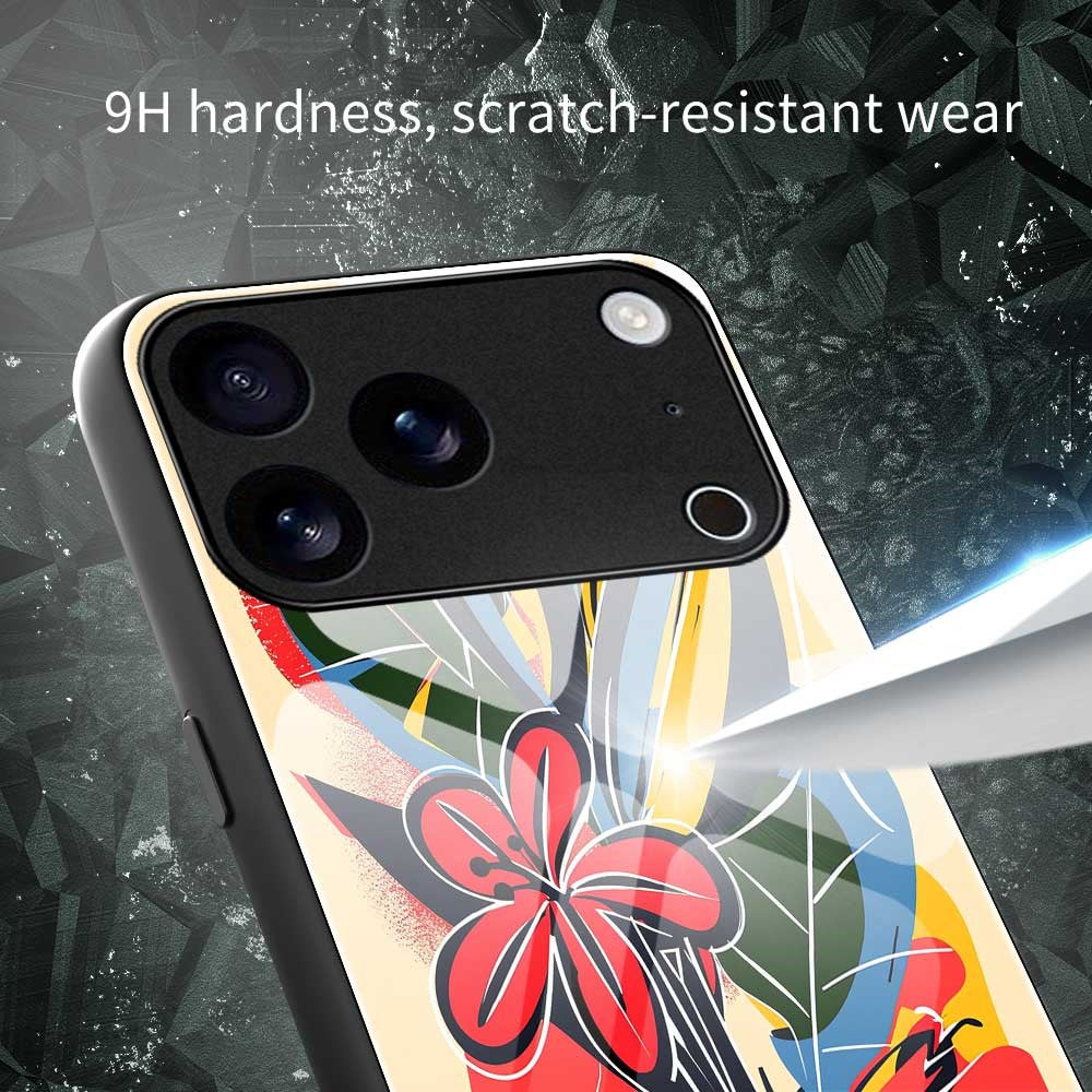 For iPhone 17 Pro Max Case Anti Drop PC TPU Tempered Glass Pattern Printing Phone Back Cover - B0172