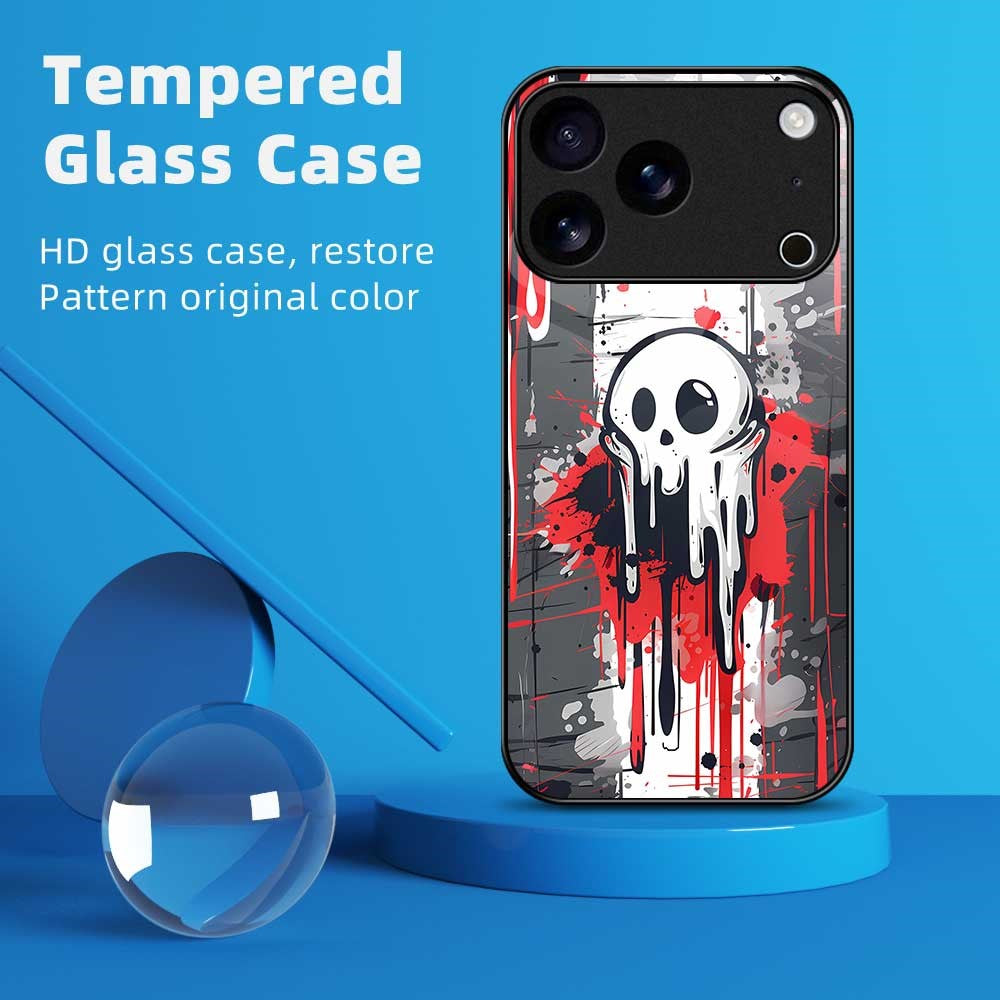 For iPhone 17 Pro Max Case Anti Drop PC TPU Tempered Glass Pattern Printing Phone Back Cover - B0173