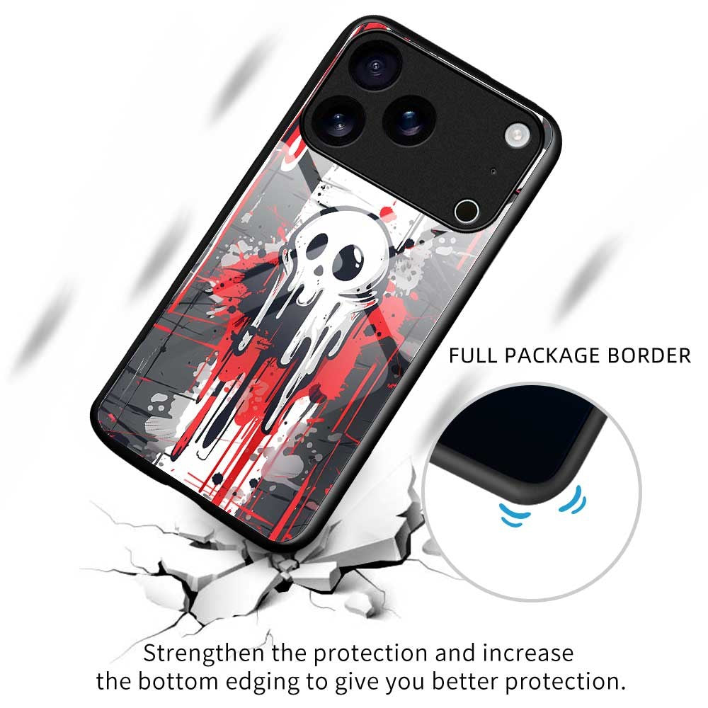 For iPhone 17 Pro Max Case Anti Drop PC TPU Tempered Glass Pattern Printing Phone Back Cover - B0173