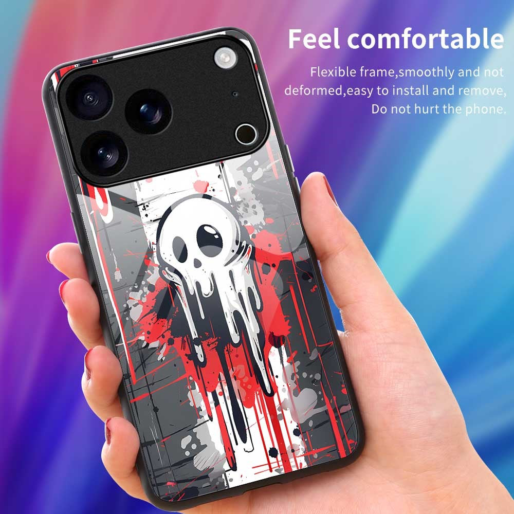 For iPhone 17 Pro Max Case Anti Drop PC TPU Tempered Glass Pattern Printing Phone Back Cover - B0173