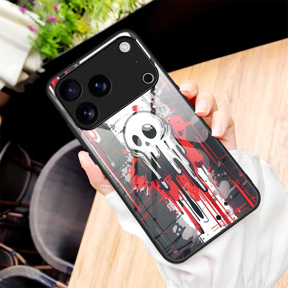 For iPhone 17 Pro Max Case Anti Drop PC TPU Tempered Glass Pattern Printing Phone Back Cover - B0173