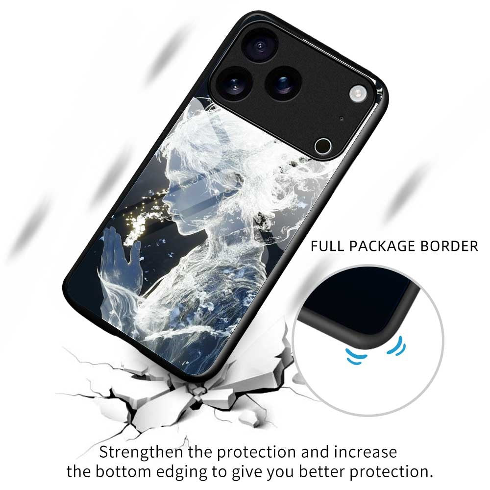 For iPhone 17 Pro Max Case Anti Drop PC TPU Tempered Glass Pattern Printing Phone Back Cover - B0175