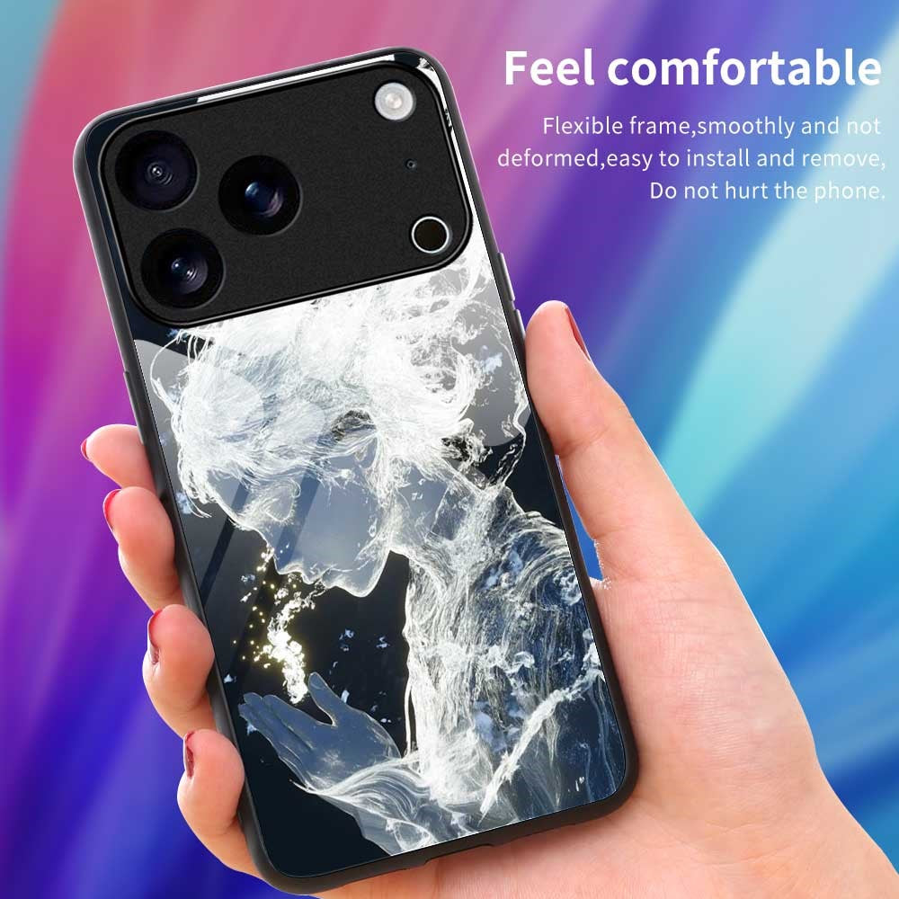 For iPhone 17 Pro Max Case Anti Drop PC TPU Tempered Glass Pattern Printing Phone Back Cover - B0175
