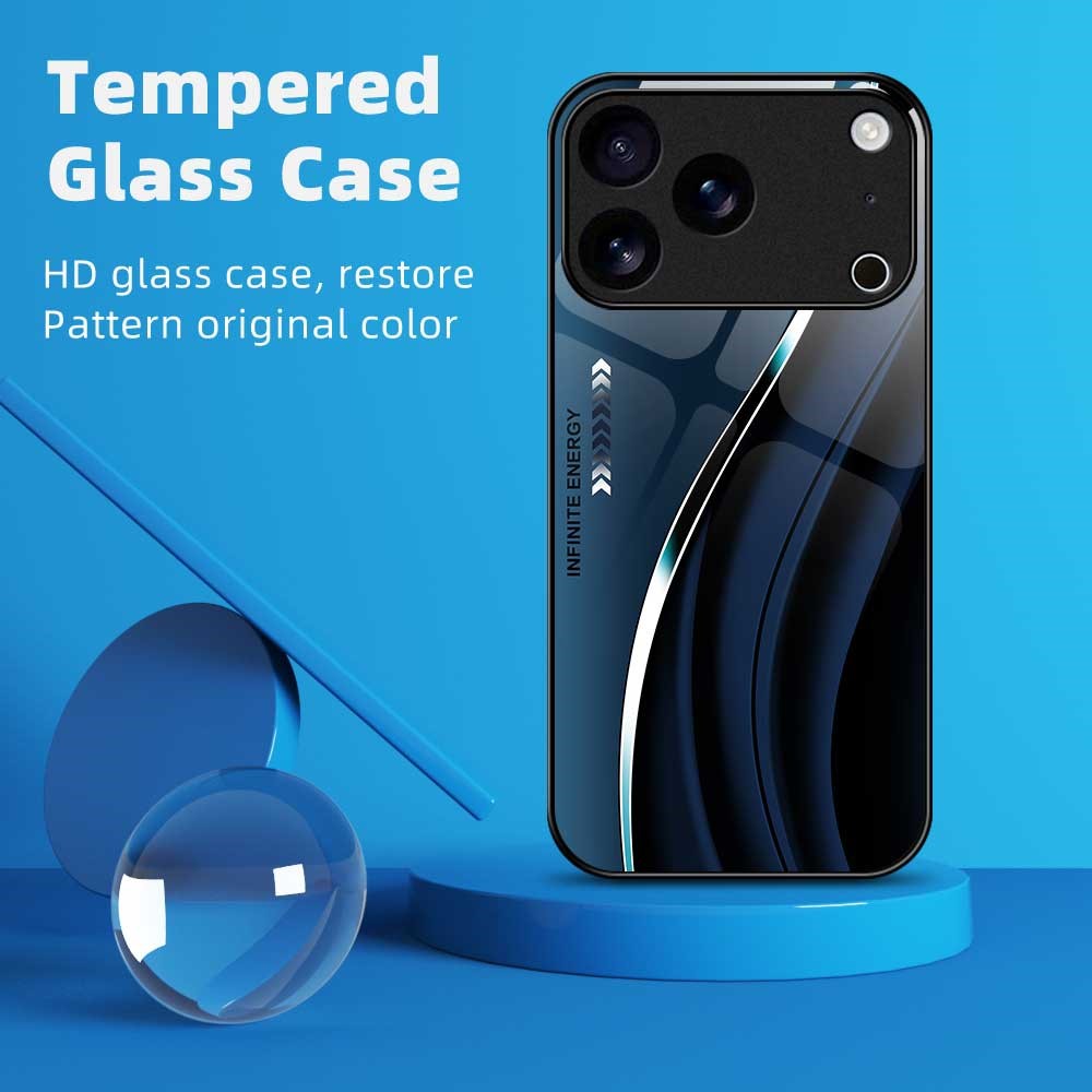 For iPhone 17 Pro Max Case Anti Drop PC TPU Tempered Glass Pattern Printing Phone Back Cover - B0176