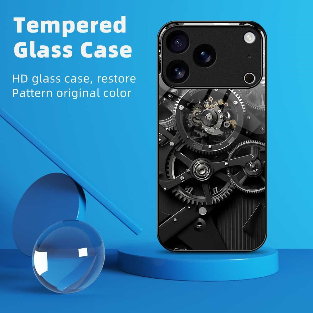 For iPhone 17 Pro Max Case Anti Drop PC TPU Tempered Glass Pattern Printing Phone Back Cover - B0183