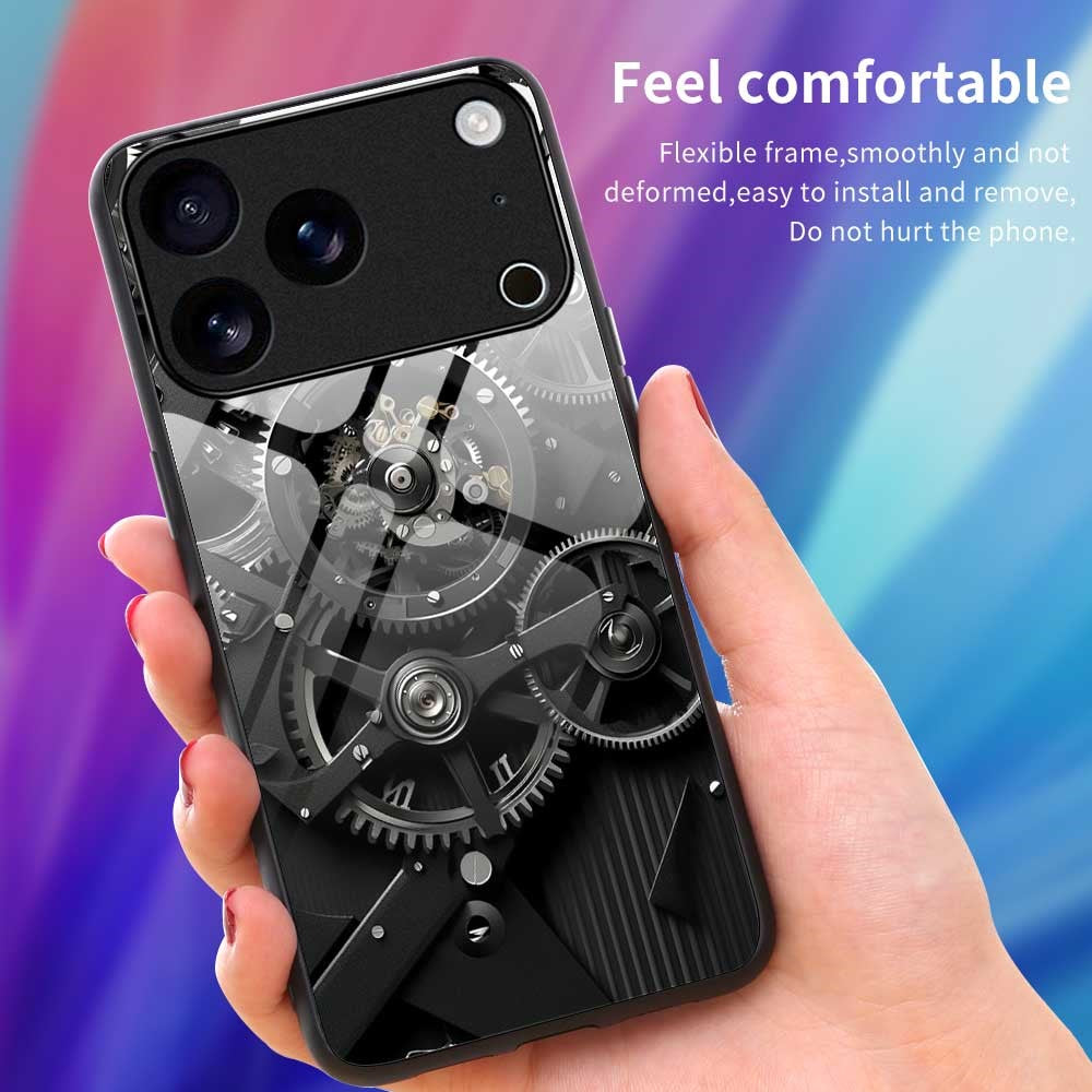 For iPhone 17 Pro Max Case Anti Drop PC TPU Tempered Glass Pattern Printing Phone Back Cover - B0183