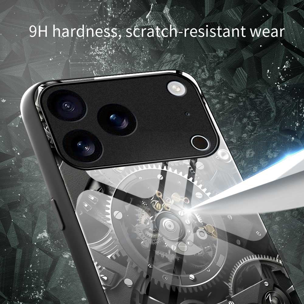 For iPhone 17 Pro Max Case Anti Drop PC TPU Tempered Glass Pattern Printing Phone Back Cover - B0183