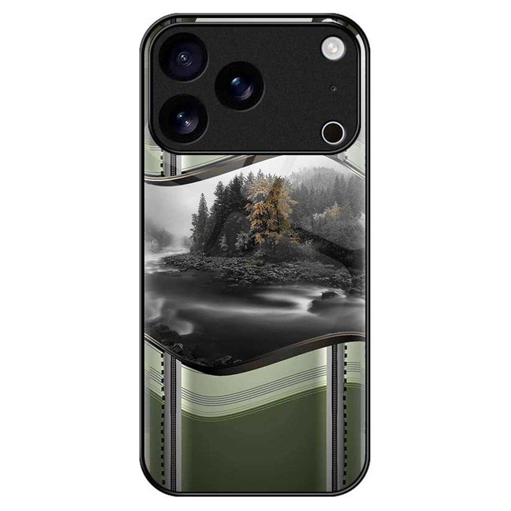 For iPhone 17 Pro Max Case Anti Drop PC TPU Tempered Glass Pattern Printing Phone Back Cover - B0185