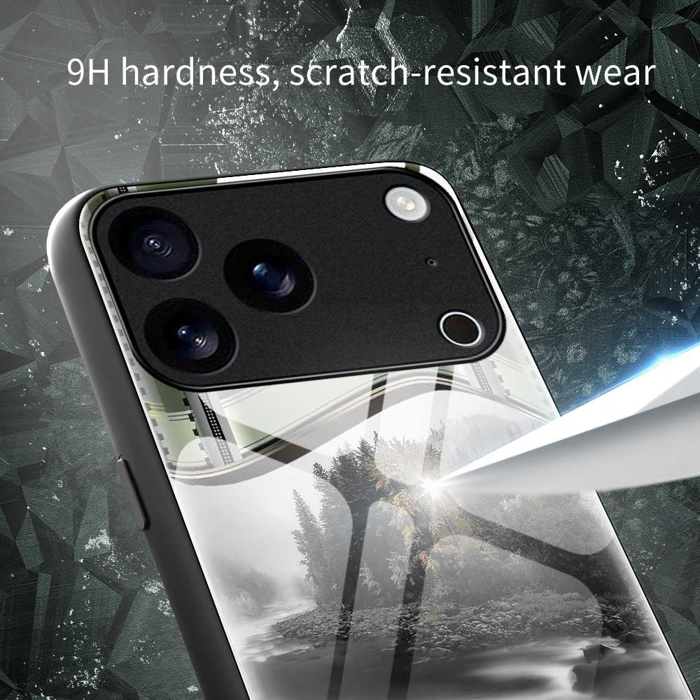 For iPhone 17 Pro Max Case Anti Drop PC TPU Tempered Glass Pattern Printing Phone Back Cover - B0185