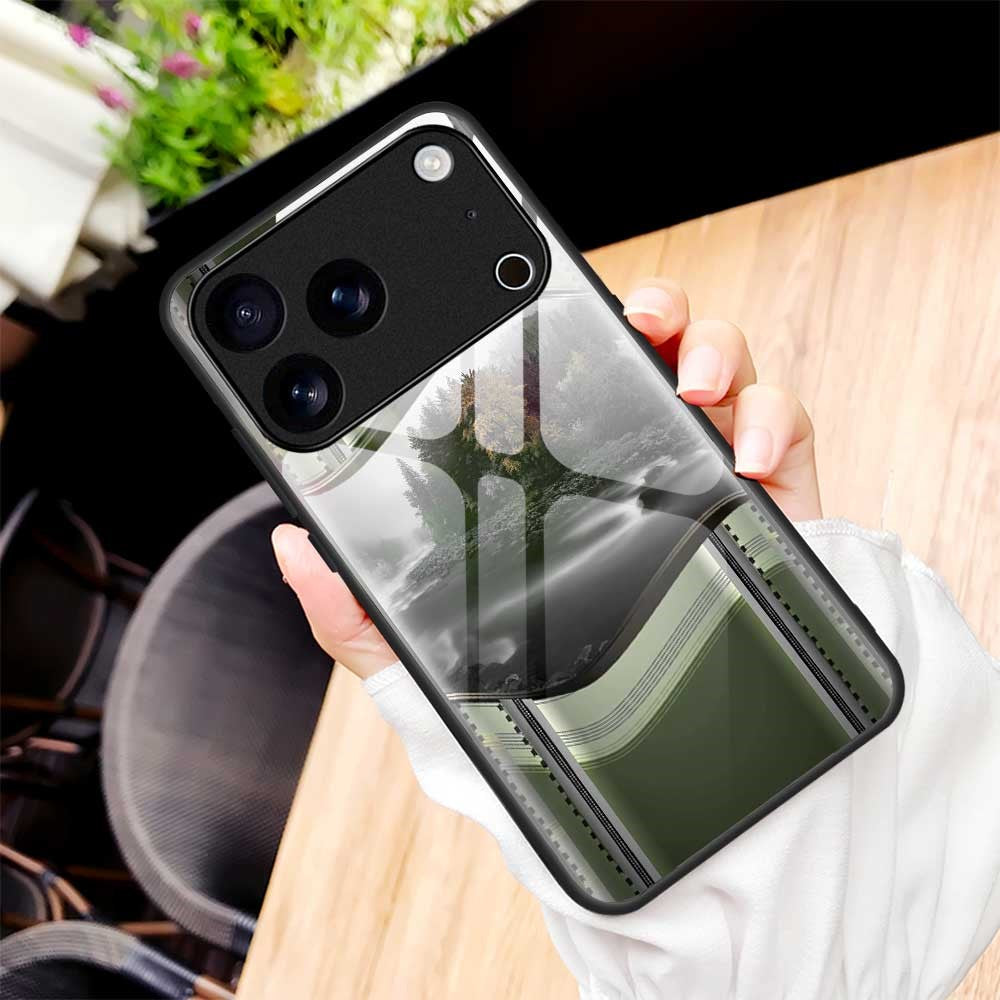 For iPhone 17 Pro Max Case Anti Drop PC TPU Tempered Glass Pattern Printing Phone Back Cover - B0185