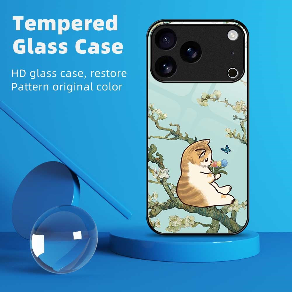 For iPhone 17 Pro Max Case Anti Drop PC TPU Tempered Glass Pattern Printing Phone Back Cover - B0187