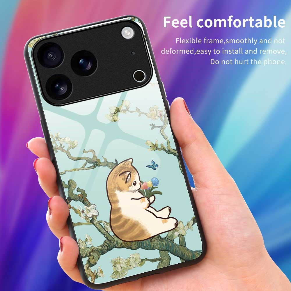 For iPhone 17 Pro Max Case Anti Drop PC TPU Tempered Glass Pattern Printing Phone Back Cover - B0187